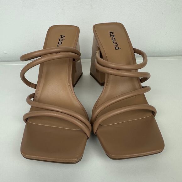 Abound Womens Strappy Slip-On Slide Faux Leather Block Heel Beige Sandals 6.5M - Picture 3 of 9